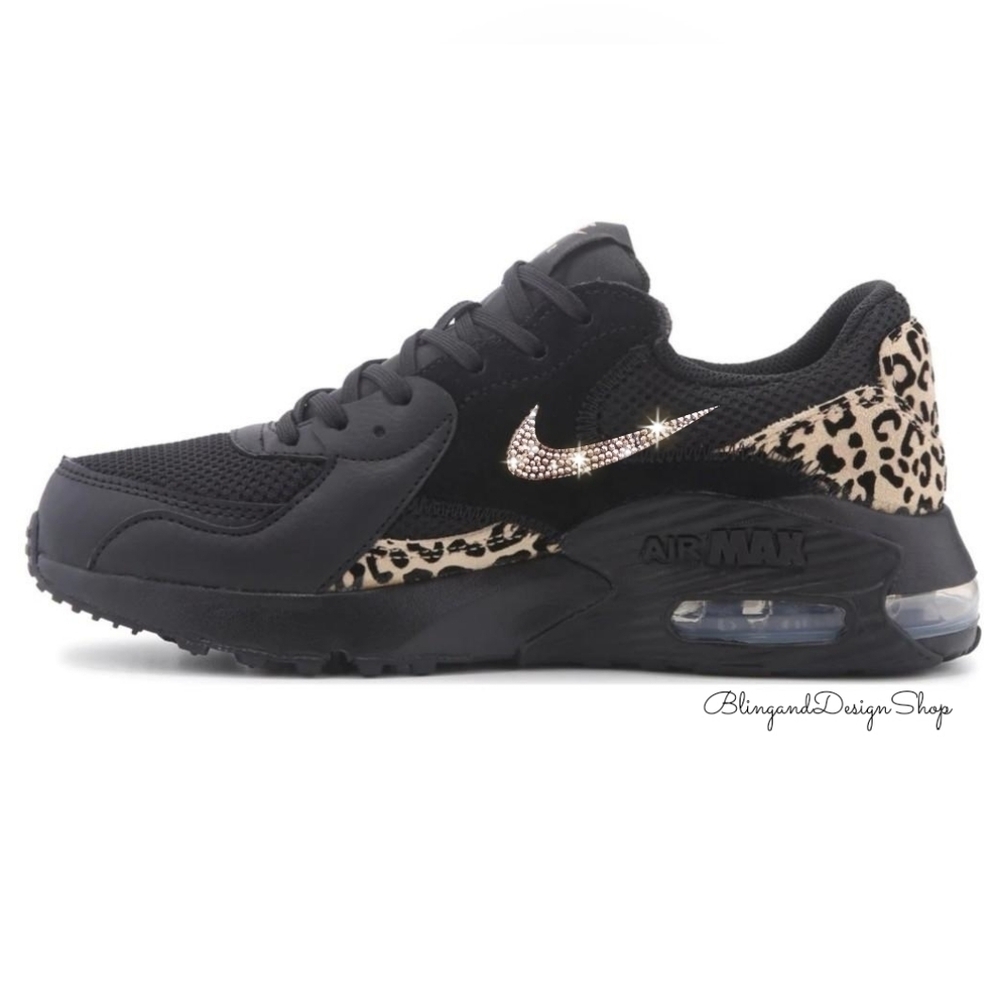 Bling Nike Air Max Excee Womens Sneakers Shoes Black Leopard Print Customized - Picture 1 of 5